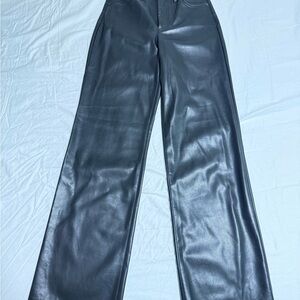 Express Black Leather Wide-Leg Trousers